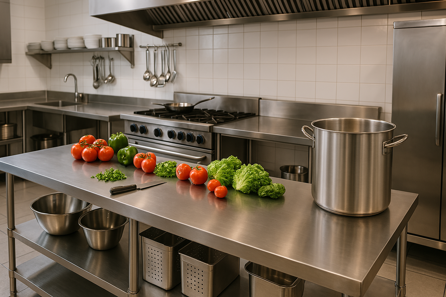 Cuisine professionnelle équipée avec hotte et moteur escargot